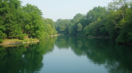 Obraz premium Tranquil Lake Surrounded by Lush Greenery