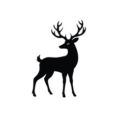 Obraz premium Reindeer black silhouette on white background