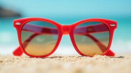 Sunglasses with beach backdrop