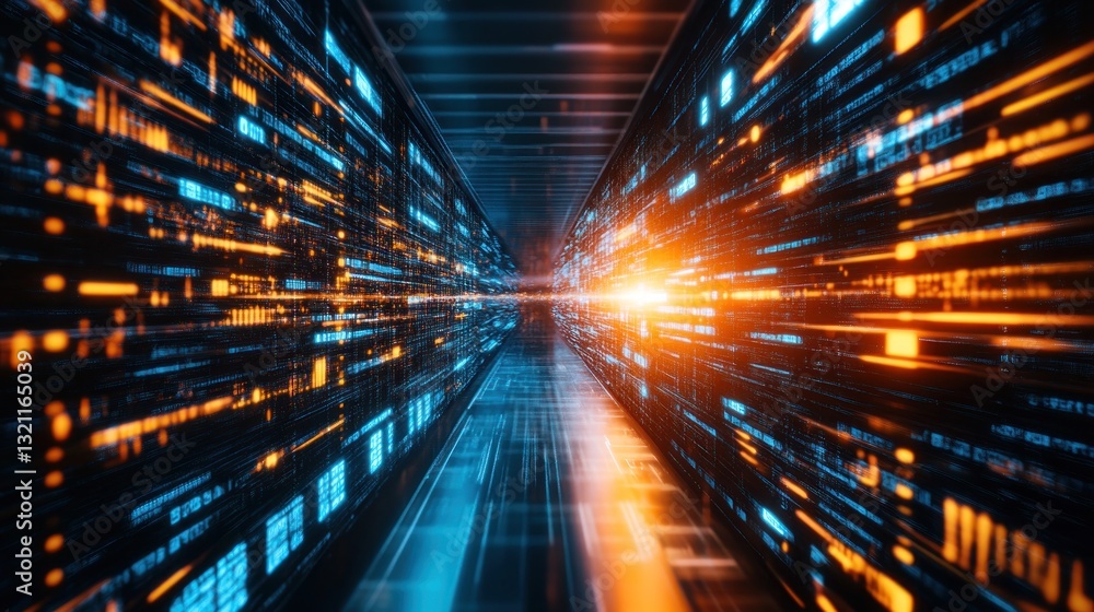 Aufkleber abstract data stream visualization with blue and orange light speed