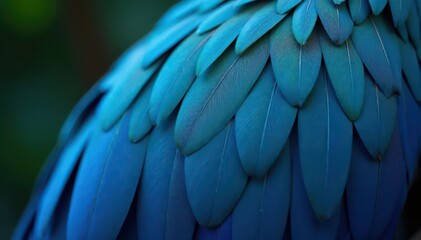 Obraz premium Intricate blue parrot feather detail, exotic sheen , wing, pattern