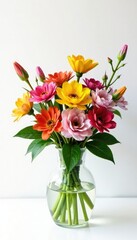 Colorful flowers in a vase on a white background, flowers, garden, botanical
