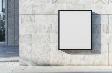 Blank billboard on a light gray stone wall