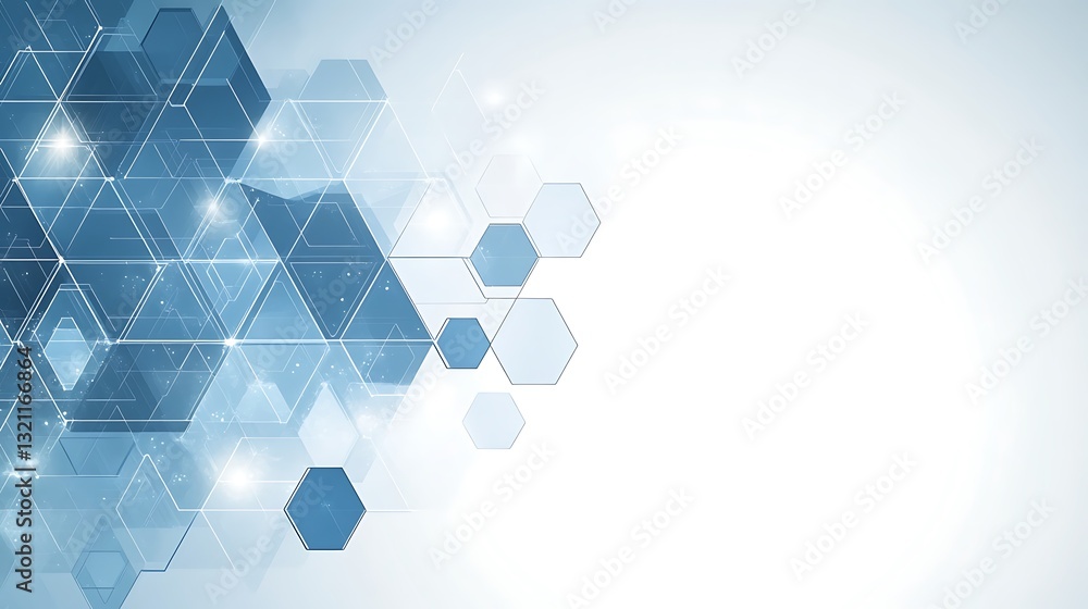 Poster modern blue abstract background with hexagons and glowing light effect