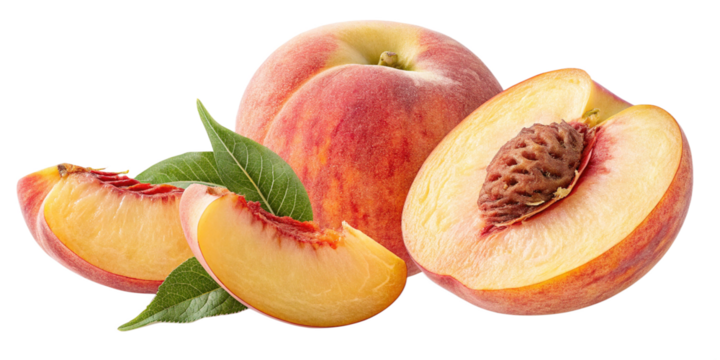 Ripe peach on white background