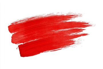 Red paint stroke on solid white background. AI generated