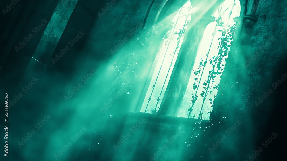 Poster mystical luminosity in an ancient setting with architectural elements