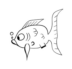 Ugly Sea Fish Cartoon Hand Drawn