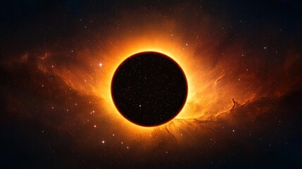 Fototapeta premium Dark sky idea. A stunning solar eclipse with an orange halo around the blackened sun.