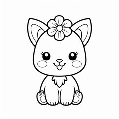 Cute cartoon cat with flower, sitting