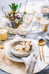 Beautiful table serving for Easter celebration in dining room