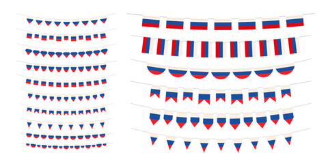 Set of different Russian bunting garlands isolated on white background. Design concept for national holidays, festival, carnival, ets.