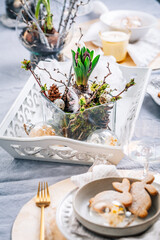 Beautiful table serving for Easter celebration in dining room