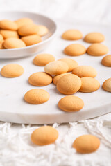 Small sponge cookies, biscuit butter cookies with ingredients