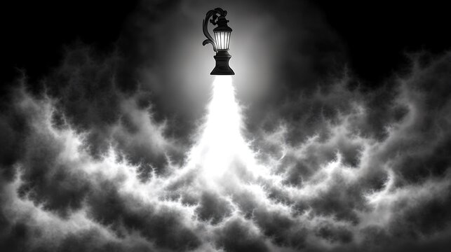 Solitary street lamp beaming light in an atmospheric fantasy realm