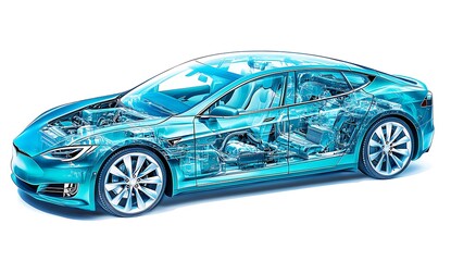 Electric Car Cutaway Detailed 3D Model of Modern EV Technology