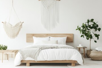 Bright Minimalistic Bedroom With Natural Elements and Soft Textures Creating a Serene Atmosphere for Relaxation