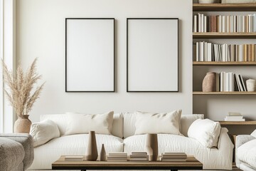 Fototapeta premium Modern minimalist living room with neutral tones