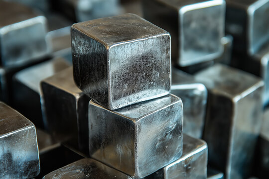 Neodymium metal blocks displayed close up for industrial applications and scientific research