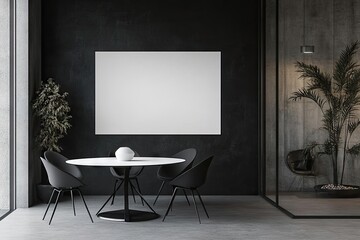 Modern, minimalist dining area with blank canvas