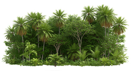 Green tropical forest plants, tropic jungle, cutout png isolated on white or transparent background. Clipping path with cut-out.