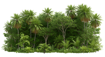 Green tropical forest plants, tropic jungle, cutout png isolated on white or transparent background. Clipping path with cut-out.