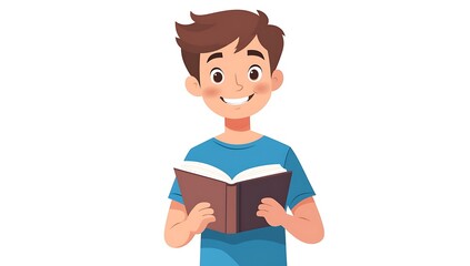 Obraz premium Happy Boy Student Reading Book, Education Illustration, Cartoon Character
