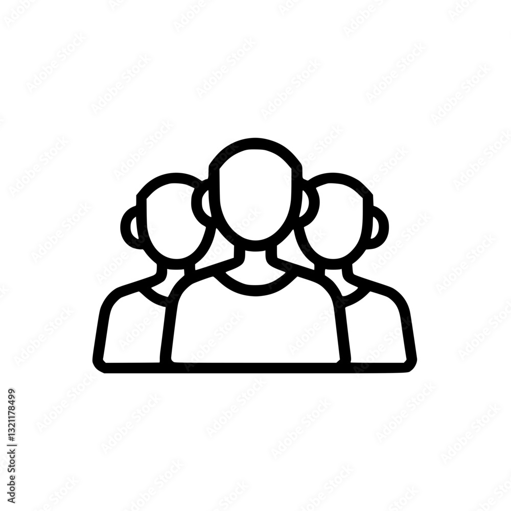 Poster team outline: an icon showing three people standing together representing collaboration teamwork and