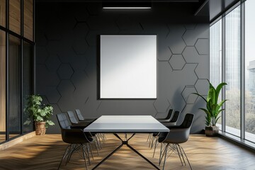 Modern meeting room with large blank canvas (2)