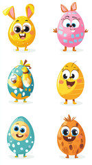 Set of cute cartoon Easter eggs, with white background and simple style. High resolution and high quality stickers.