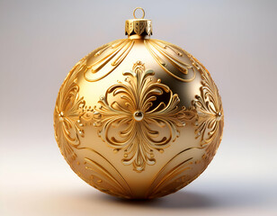A Regal Golden Ornament, Exquisitely Detailed With Ornate Floral Patterns, Embodies The Spirit Of Festive Elegance And Opulence Against A Soft, Neutral Background