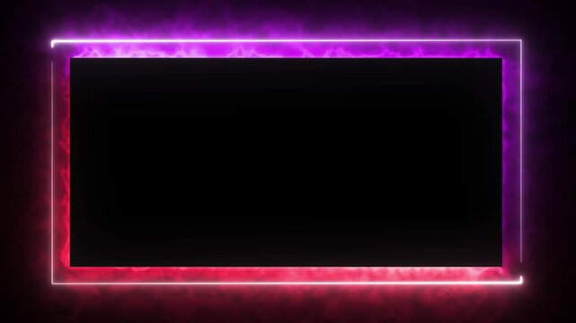 neon electric video frame with glowing purple and pink border and dark center for text or content insertion