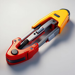 A Sleek, Futuristic Red And Yellow Utility Tool, A Marvel Of Engineering Design, Ready For Action Against A Clean, Bright Background