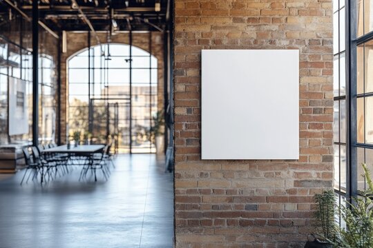 Blank canvas on brick wall in industrial style office