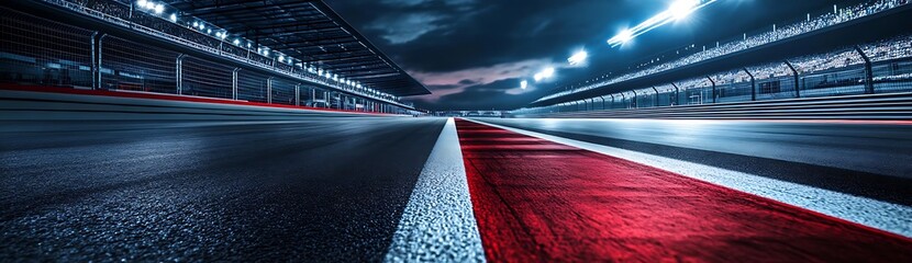 Dramatic Night Race Track Asphalt, Red Line, Speed Blur, Grand Prix
