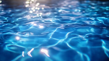 Abstract Blue Water Surface Texture Sparkling Ripples and Glimmering Light Reflections