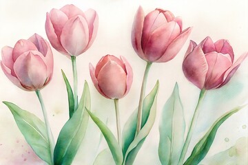Fototapeta premium Watercolor Tulips flowers illustration on white background