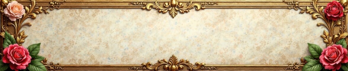 Ornate vintage paper with golden antique border, featuring elaborate floral patterns and intricate designs, antique paper, gold border, classic design