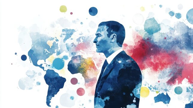 Global Businessman Watercolor Portrait: A Vision of International Success and Leadership