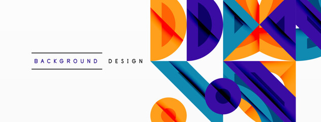 Abstract geometric background with shapes, featuring circular and rounded elements. Bold contrast, smooth gradients, dynamic composition, futuristic style
