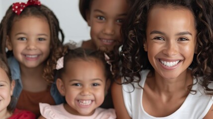 Obraz premium Happy Group of Diverse Young Girls Sharing Joyful Moments Together with Smiles and Laughter