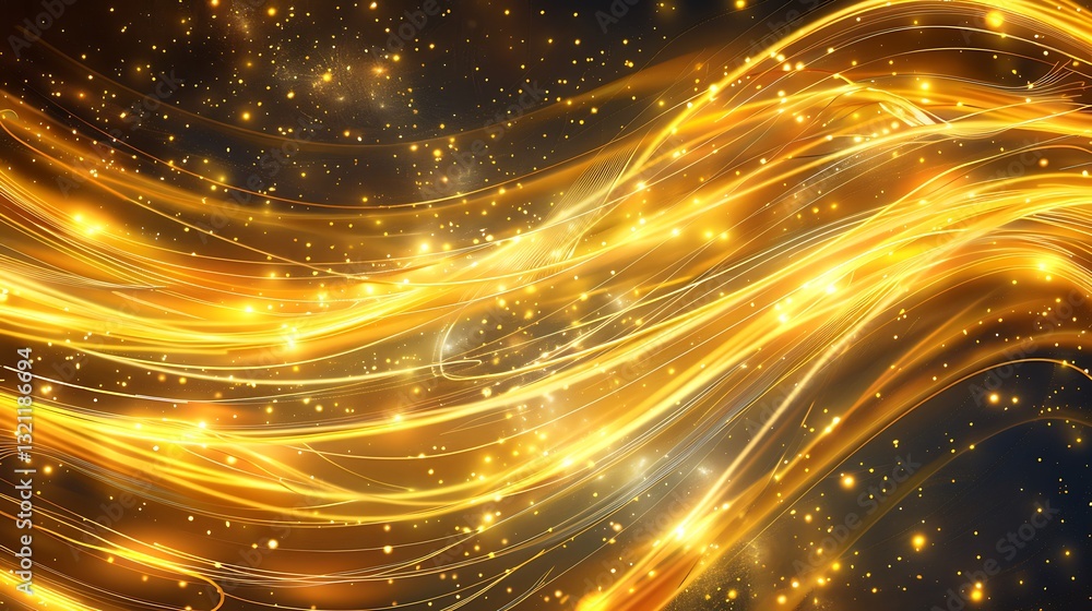 Poster golden light trails with sparkling effects on dark background for use in design and creative project