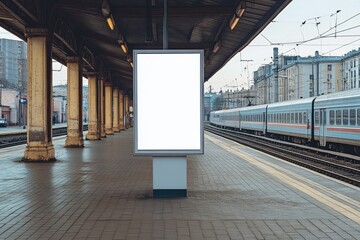 Empty digital billboard at a train station