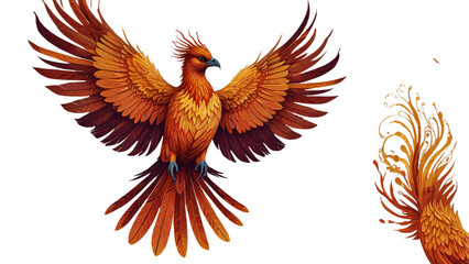 pheasant isolated on white. Phoenix is ​​flying. Orange bird