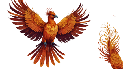 pheasant isolated on white. Phoenix is ​​flying. Orange bird