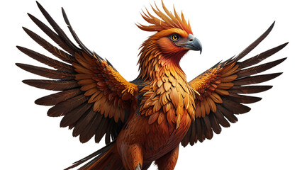 pheasant isolated on white. Phoenix is ​​flying. Orange bird