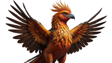 pheasant isolated on white. Phoenix is ​​flying. Orange bird