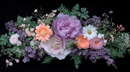 Beautiful Floral Arrangement with Peonies, Roses, and Daisies, background