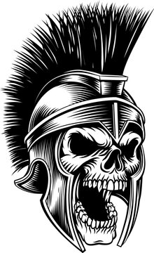 A spartan or trojan helmet wearing ancient Greek warrior skull