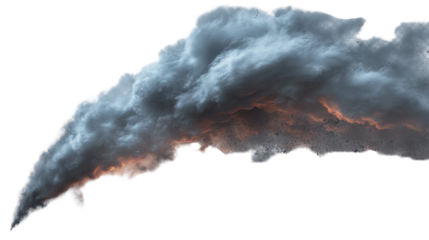 A large, intense tornado funnel cloud in the middle of a storm, isolated on transparent background, showing the power and force of nature